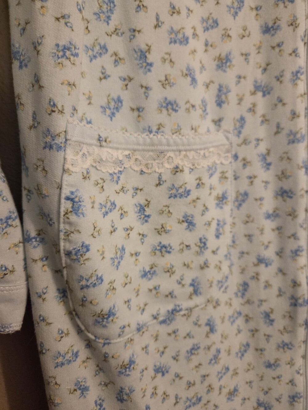 MISS ELAINE Blue Ditsy Flower Full Zip Long Sleeve House Coat Duster Robe Size S - Picture 5 of 12